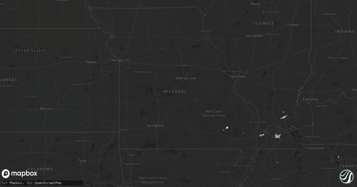 Hail map in Missouri on June 1, 2016