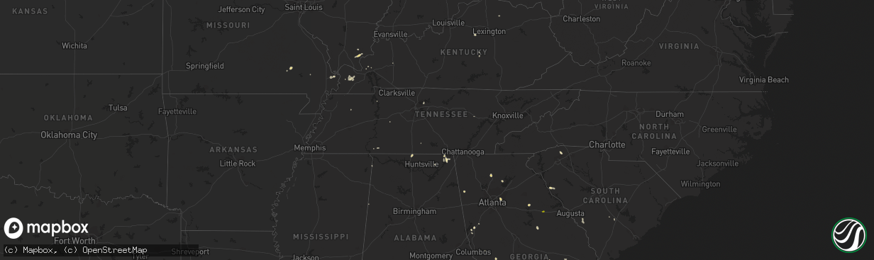 Hail map in Tennessee on June 1, 2016