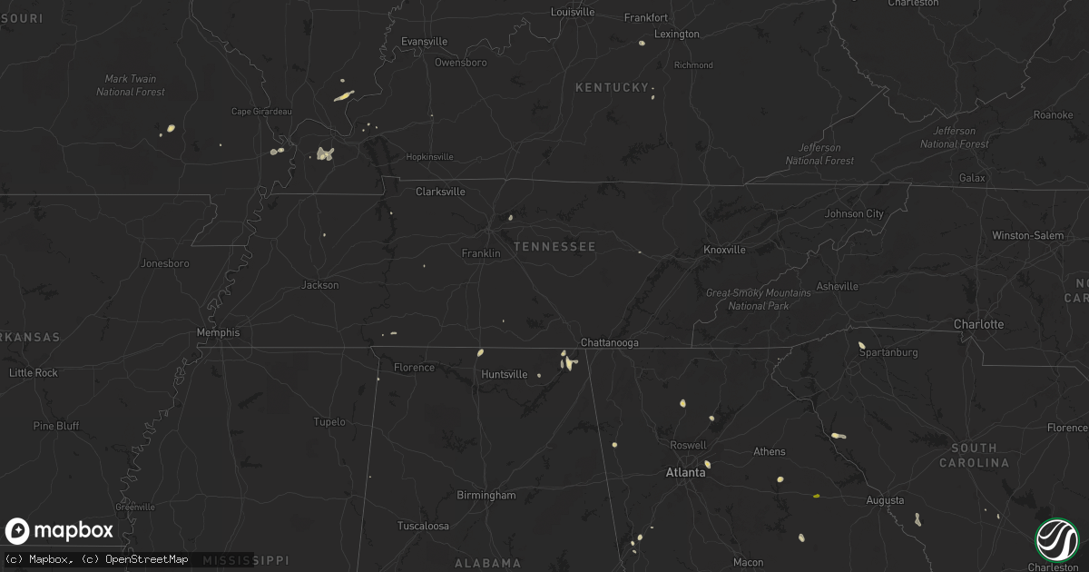 Hail map in Tennessee on June 1, 2016