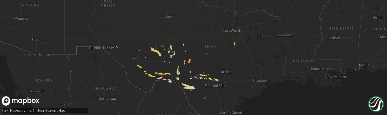 Hail map in Texas on June 1, 2016