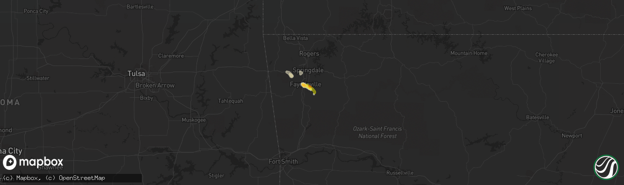 Hail map in Fayetteville, AR on June 1, 2017