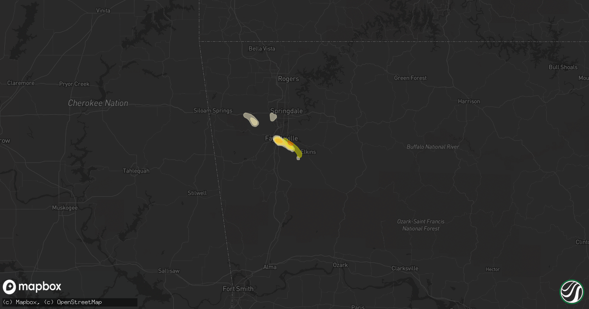 Hail map in Fayetteville, AR on June 1, 2017