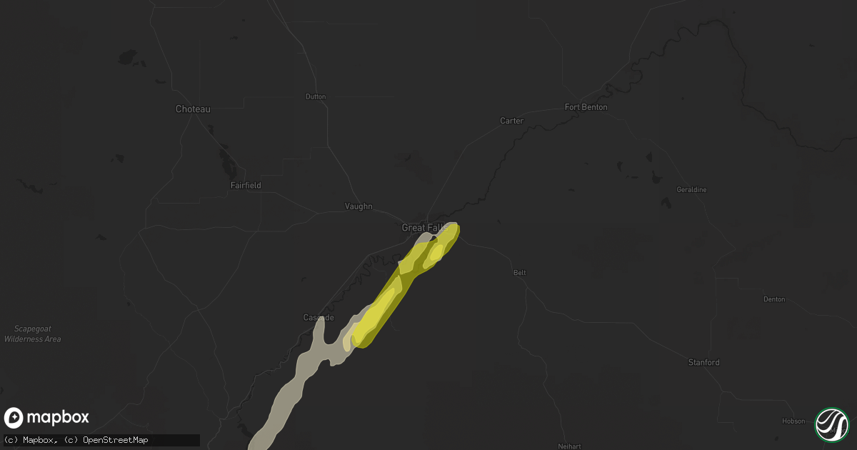 Hail map in Great Falls, MT on June 1, 2017