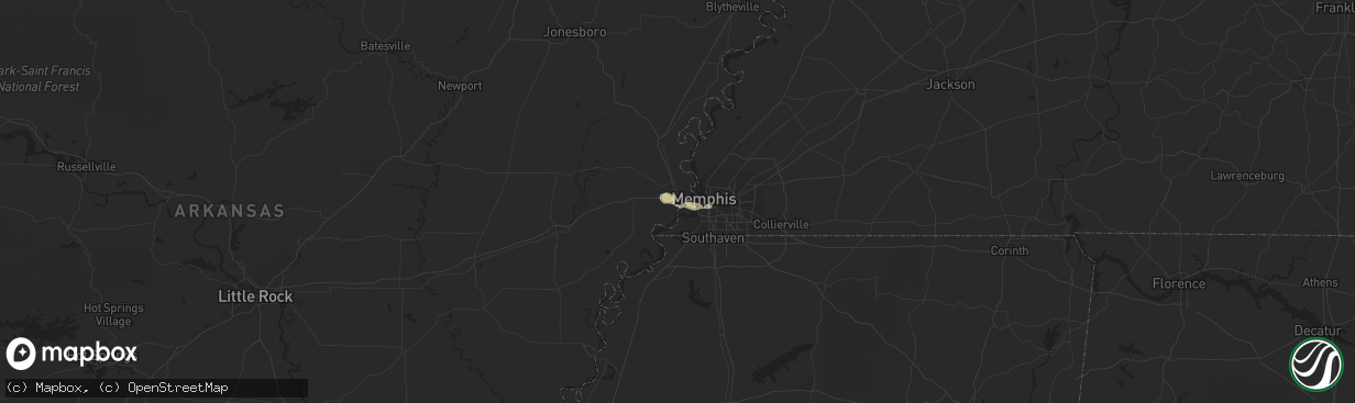 Hail map in West Memphis, AR on June 1, 2017