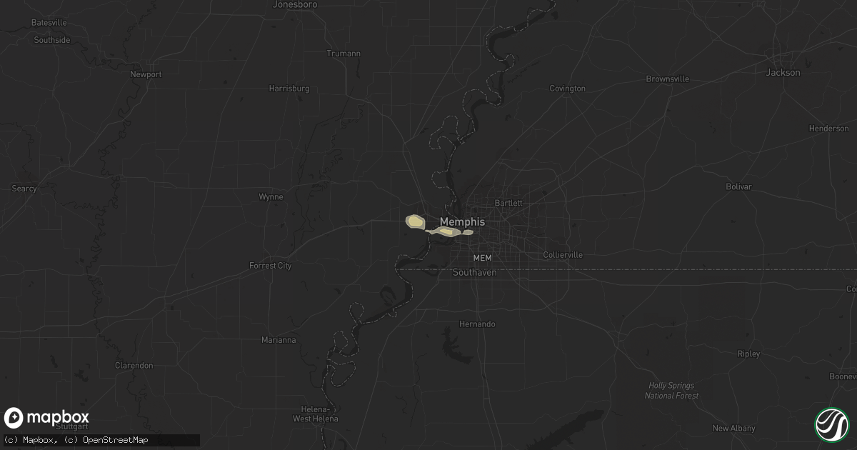 Hail map in West Memphis, AR on June 1, 2017