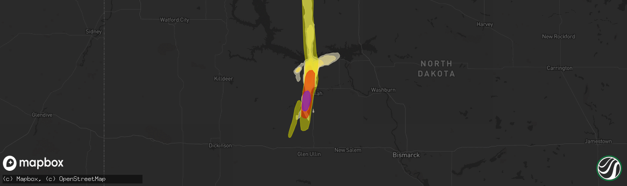 Hail map in Beulah, ND on June 1, 2018