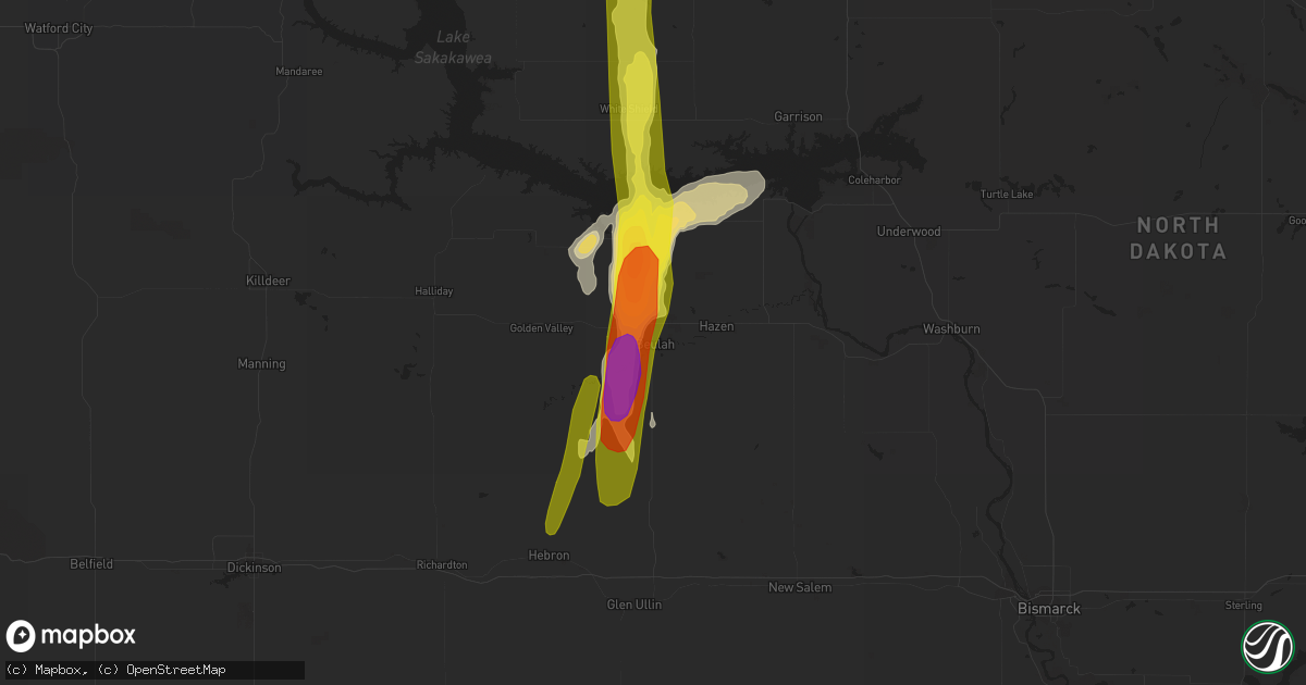 Hail map in Beulah, ND on June 1, 2018