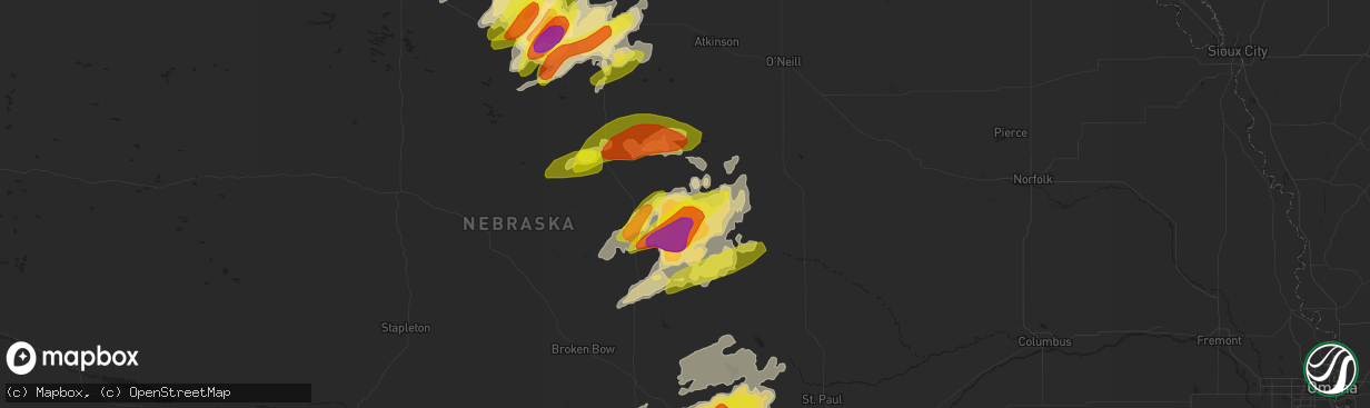 Hail map in Burwell, NE on June 1, 2018