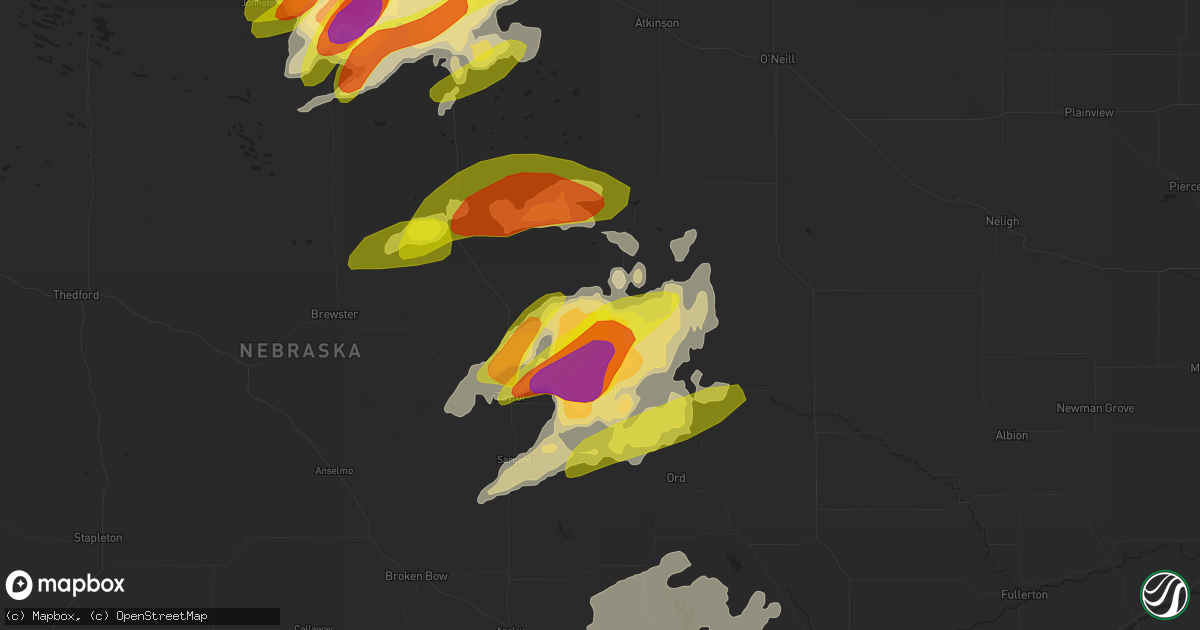 Hail map in Burwell, NE on June 1, 2018