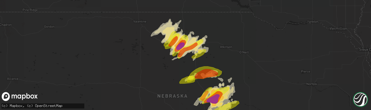 Hail map in Long Pine, NE on June 1, 2018