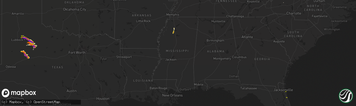 Hail map in Mississippi on June 1, 2018