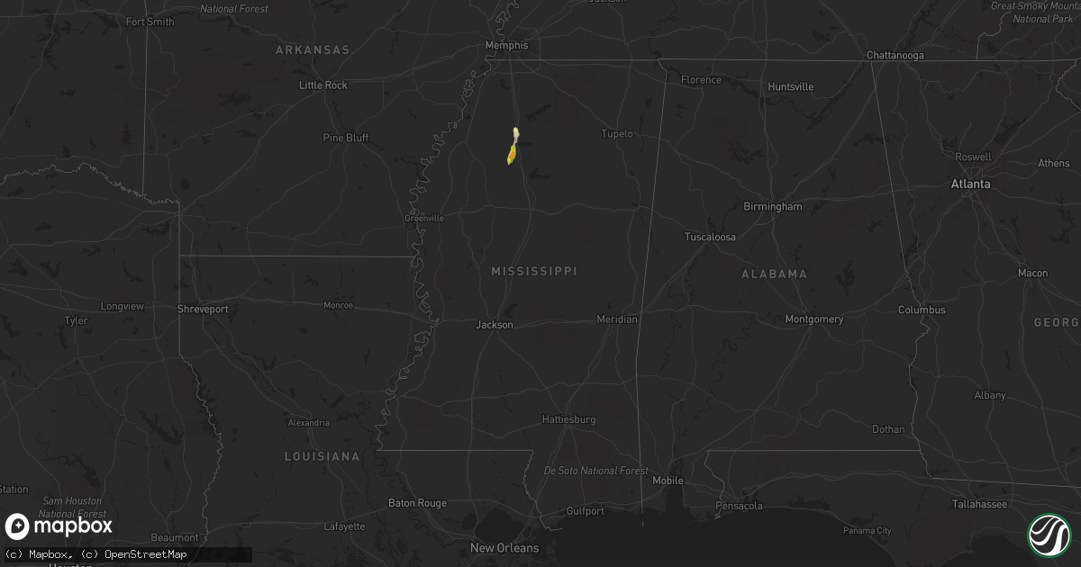 Hail map in Mississippi on June 1, 2018