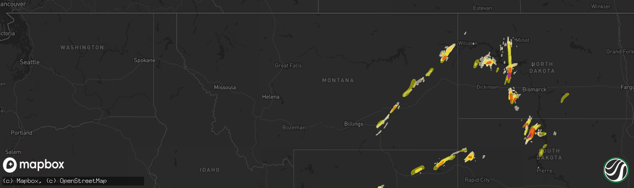 Hail map in Montana on June 1, 2018