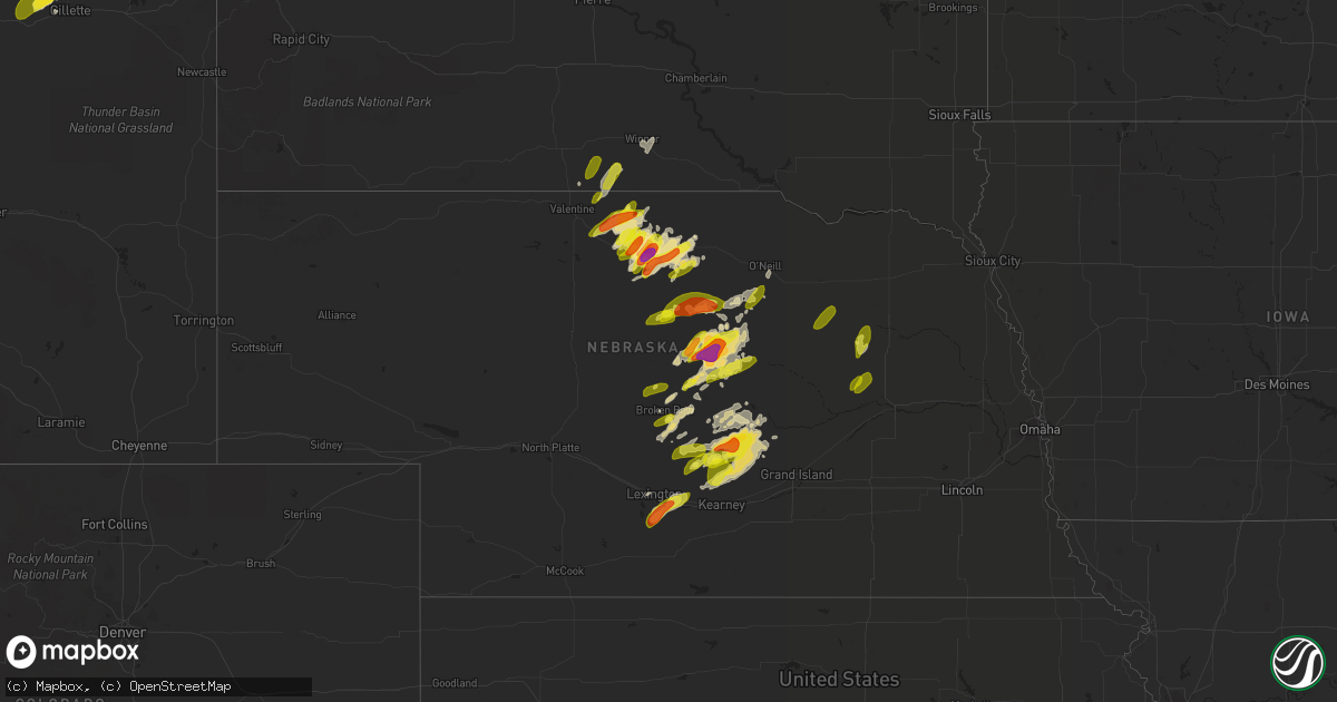 Hail map in Nebraska on June 1, 2018