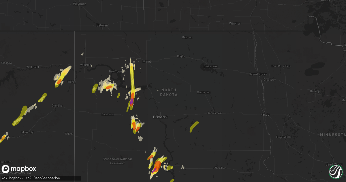 Hail map in North Dakota on June 1, 2018