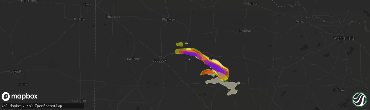 Hail map in Ralls, TX on June 1, 2018