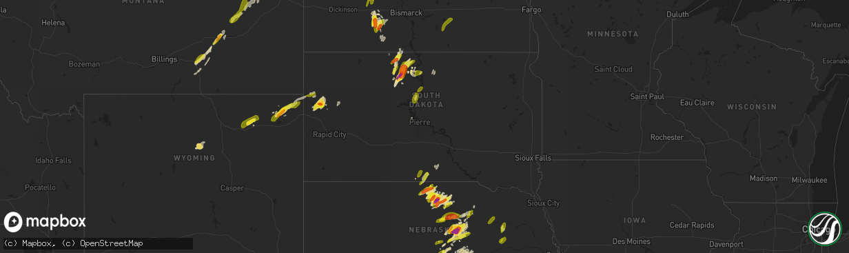 Hail map in South Dakota on June 1, 2018