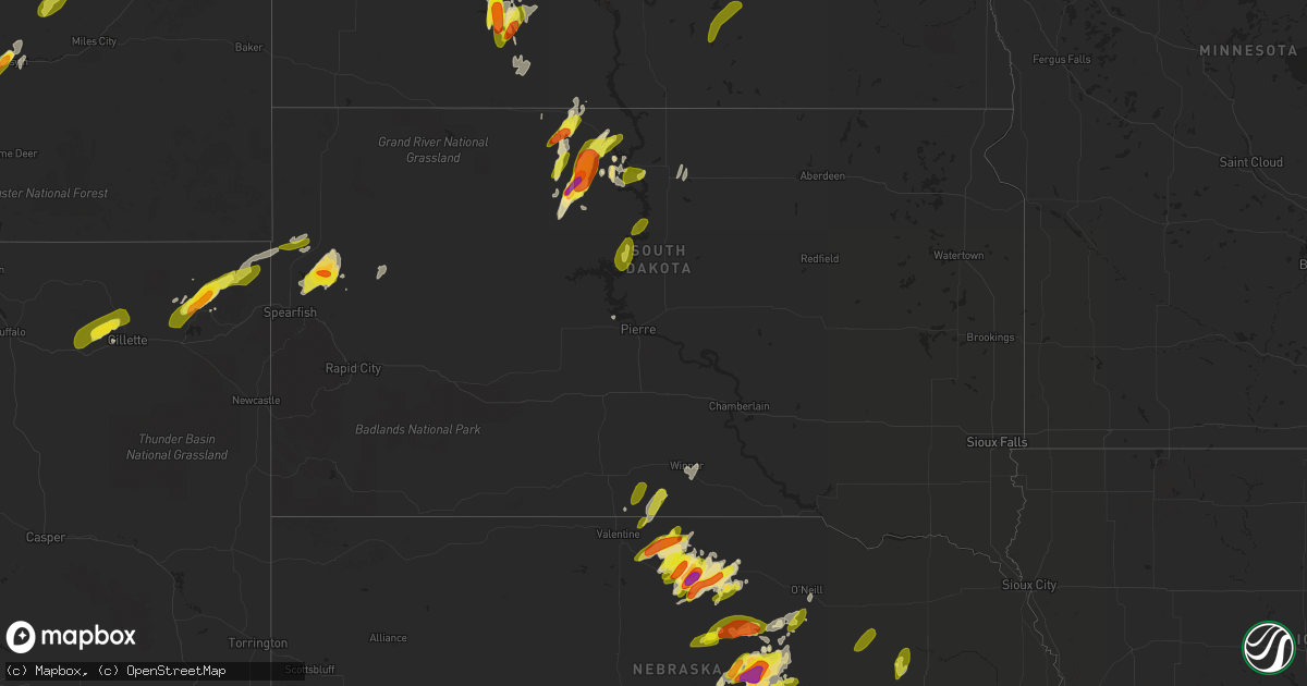 Hail map in South Dakota on June 1, 2018