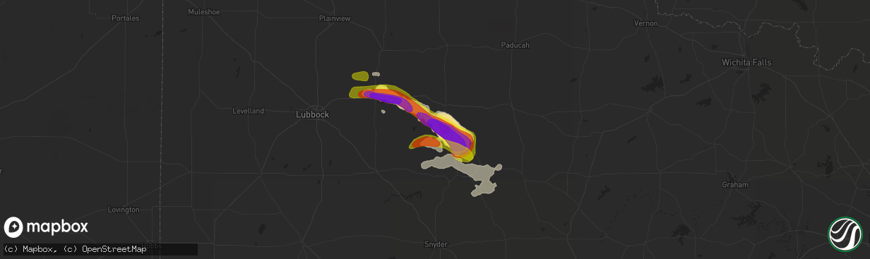 Hail map in Spur, TX on June 1, 2018