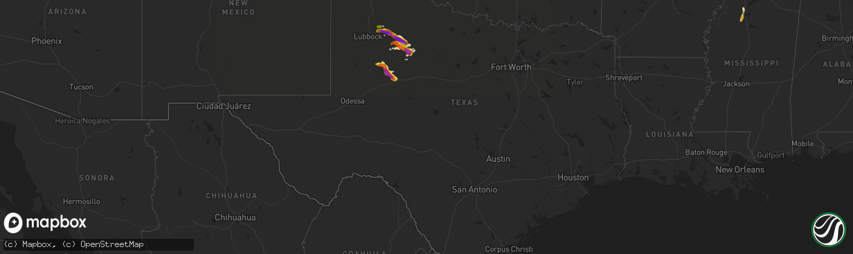 Hail map in Texas on June 1, 2018