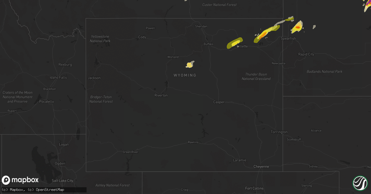 Hail map in Wyoming on June 1, 2018