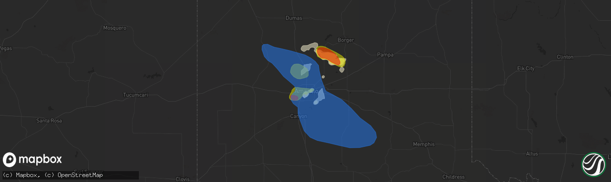 Hail map in Amarillo, TX on June 1, 2019