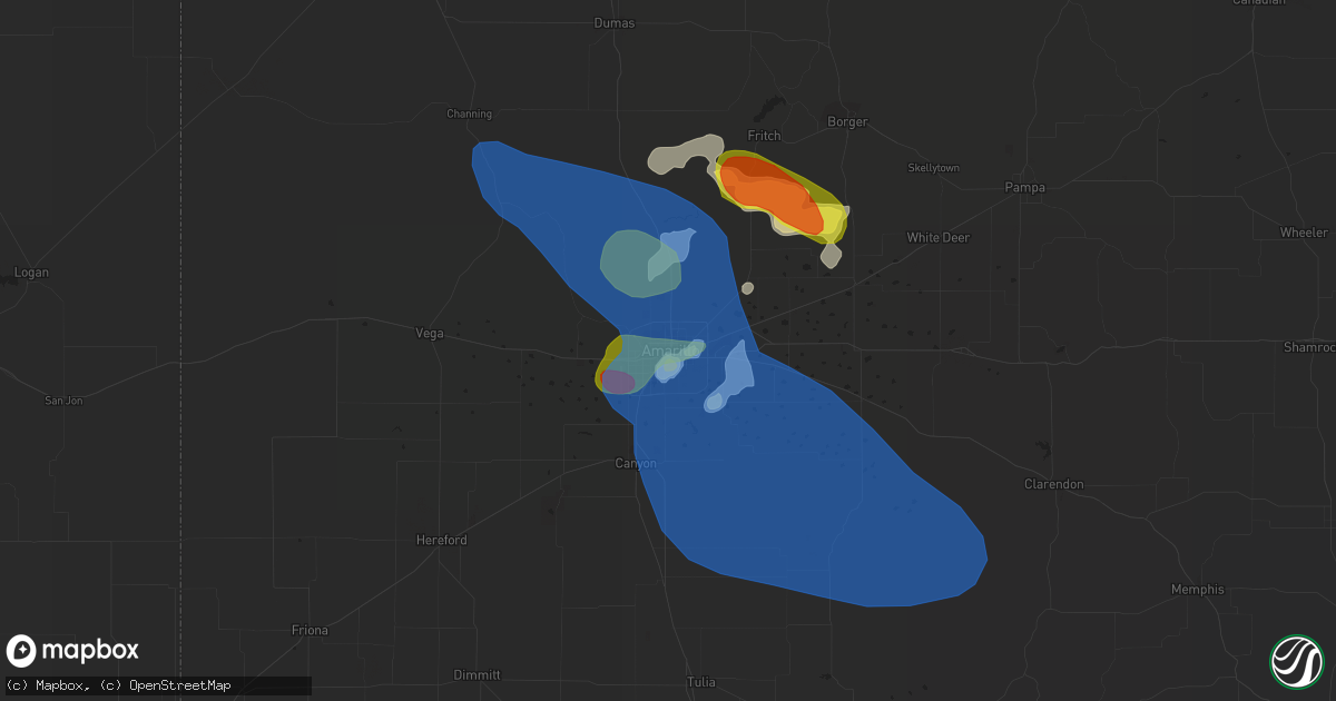 Hail map in Amarillo, TX on June 1, 2019