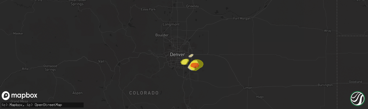 Hail map in Aurora, CO on June 1, 2019