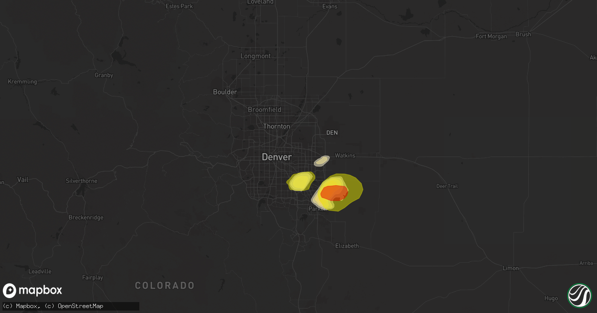 Hail map in Aurora, CO on June 1, 2019