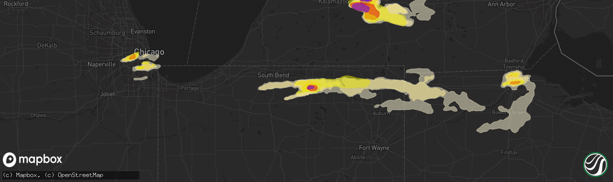 Hail map in Goshen, IN on June 1, 2019