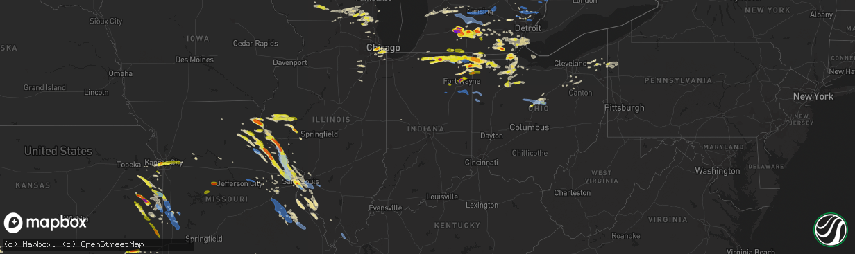 Hail map in Indiana on June 1, 2019