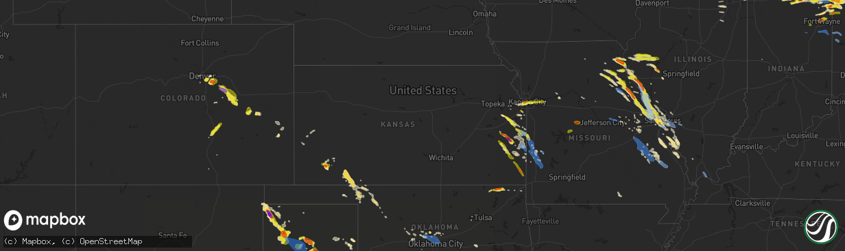 Hail map in Kansas on June 1, 2019