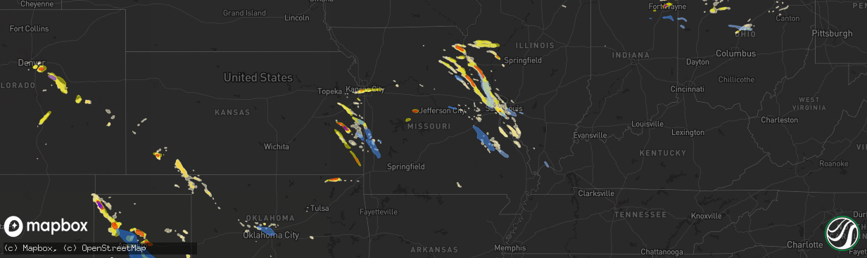 Hail map in Missouri on June 1, 2019