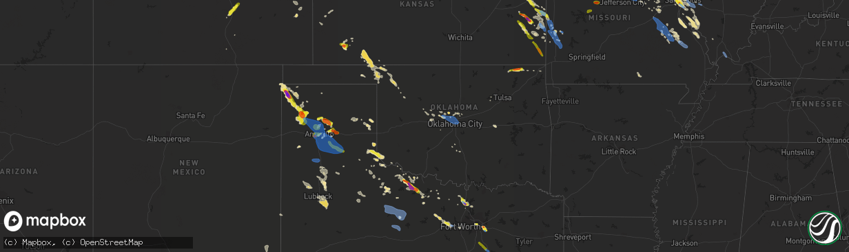 Hail map in Oklahoma on June 1, 2019