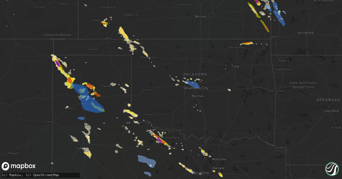 Hail map in Oklahoma on June 1, 2019