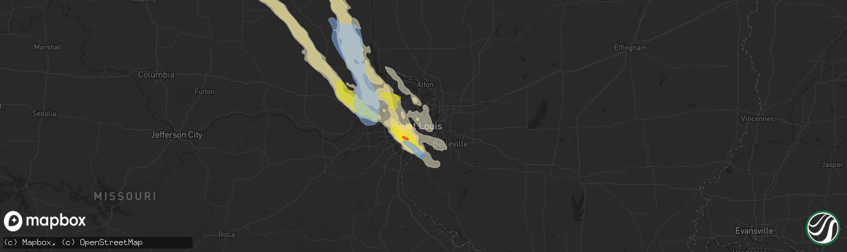 Hail map in Saint Louis, MO on June 1, 2019