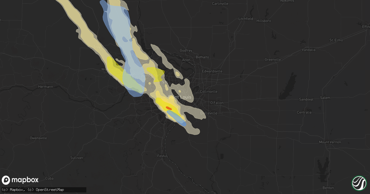 Hail map in Saint Louis, MO on June 1, 2019