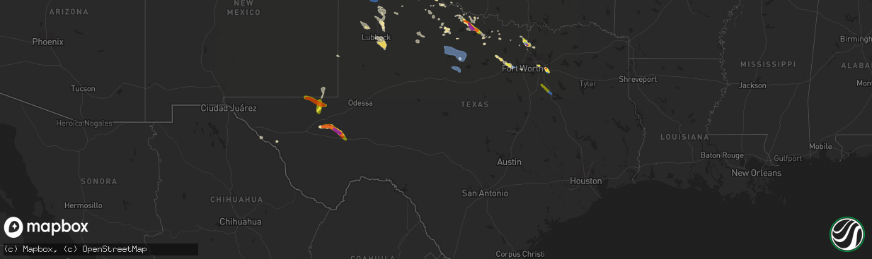 Hail map in Texas on June 1, 2019