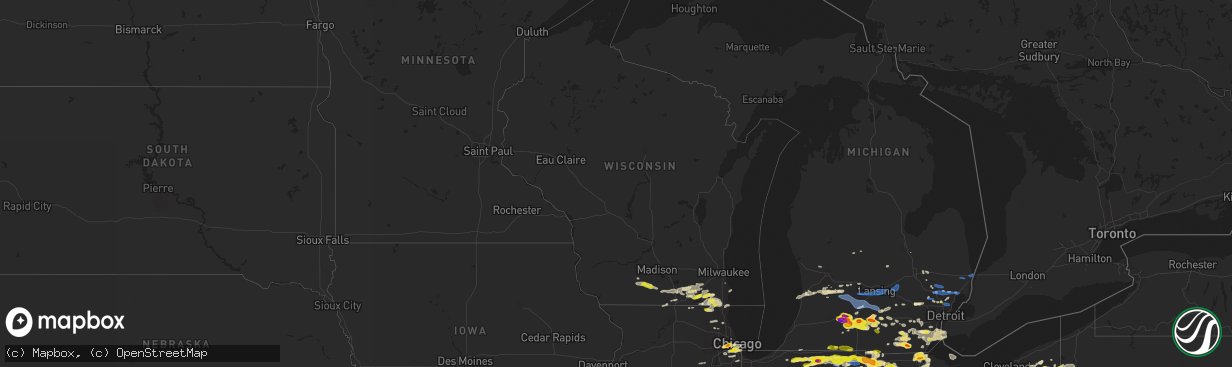 Hail map in Wisconsin on June 1, 2019