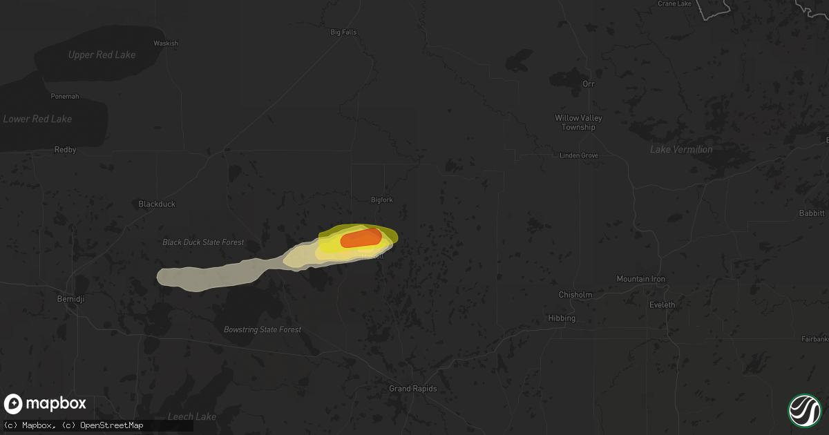 Hail map in Bigfork, MN on June 1, 2020