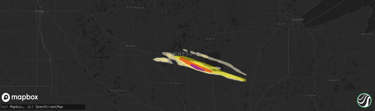 Hail map in Brainerd, MN on June 1, 2020