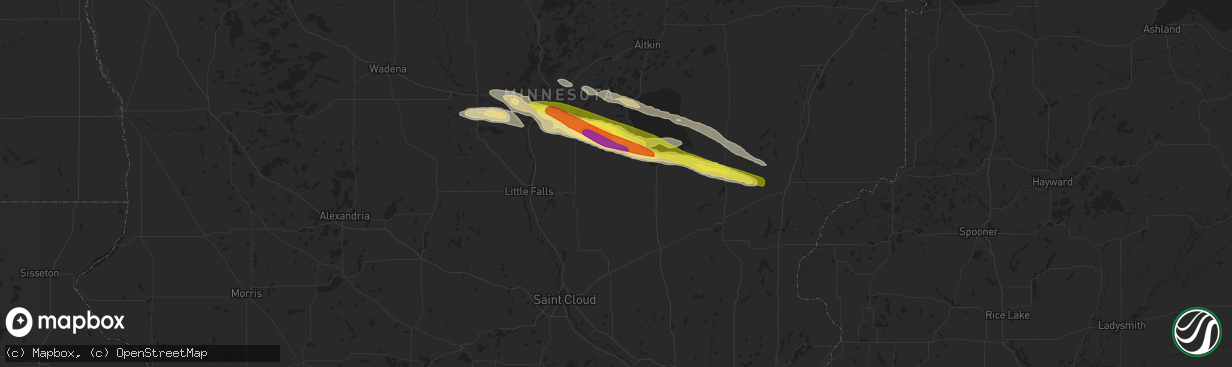 Hail map in Hillman, MN on June 1, 2020