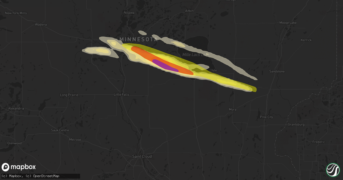 Hail map in Hillman, MN on June 1, 2020
