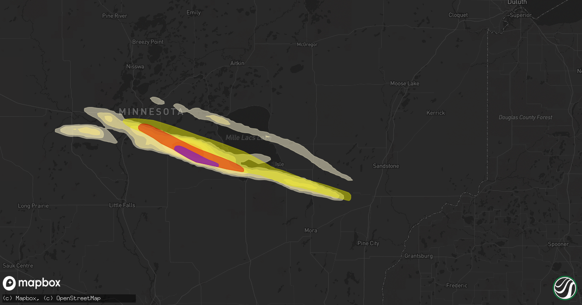 Hail map in Isle, MN on June 1, 2020