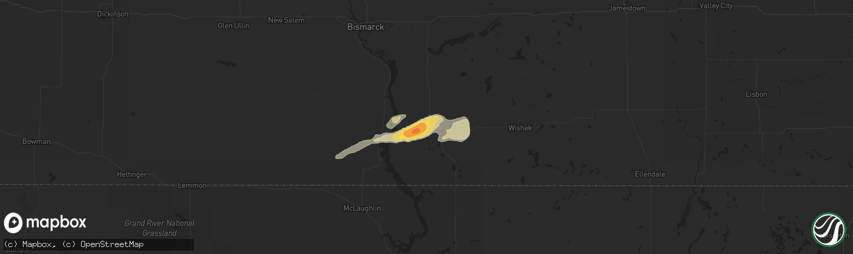 Hail map in Linton, ND on June 1, 2020