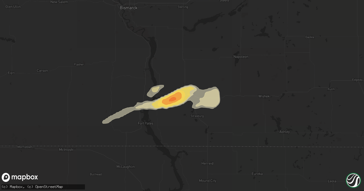 Hail map in Linton, ND on June 1, 2020