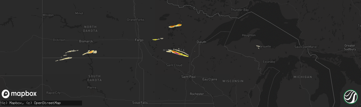 Hail map in Minnesota on June 1, 2020