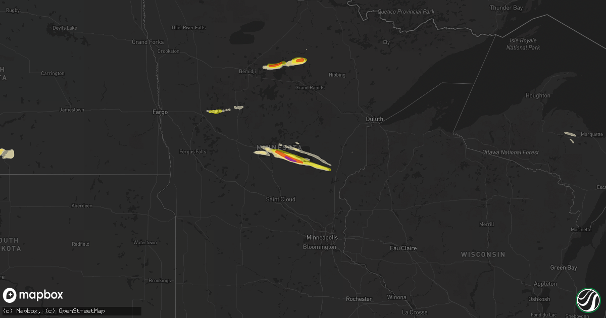 Hail map in Minnesota on June 1, 2020