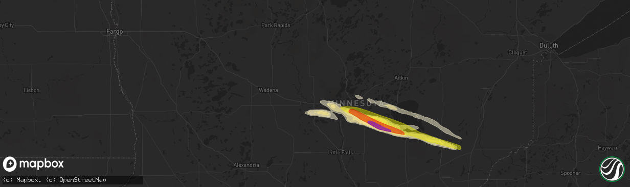 Hail map in Motley, MN on June 1, 2020