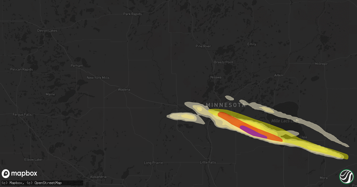 Hail map in Motley, MN on June 1, 2020